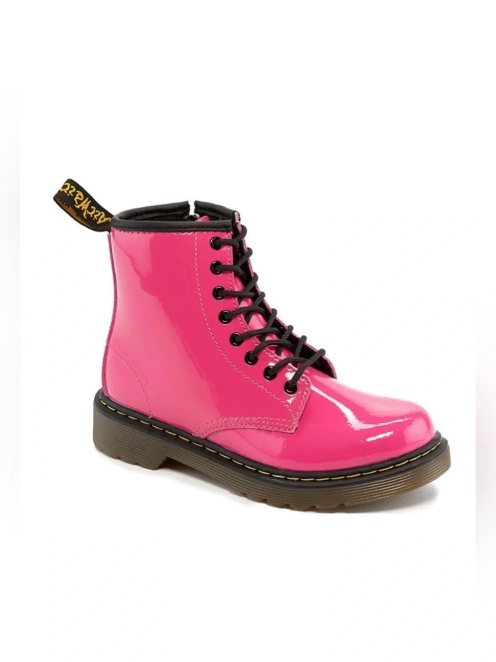 DR MARTENS DELANEY HOT PINK PATENT LAMPER BOOTS JUNIOR GIRLS SIZE 2